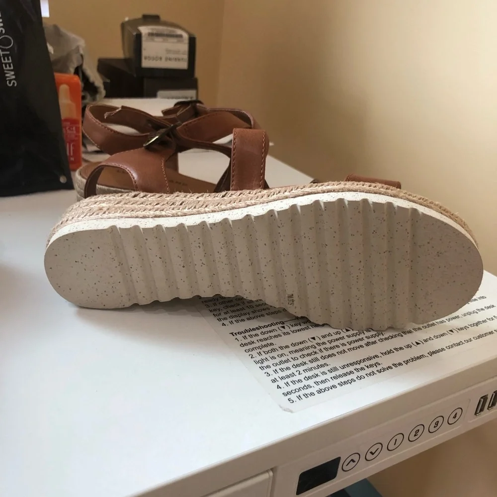 Lucky Brand Brown Espadrille Wedge Platform Sandals Leather Size 7